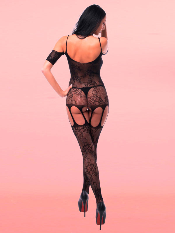 Catalina Crotchless Patterned Fishnet Cut Out Bodystocking